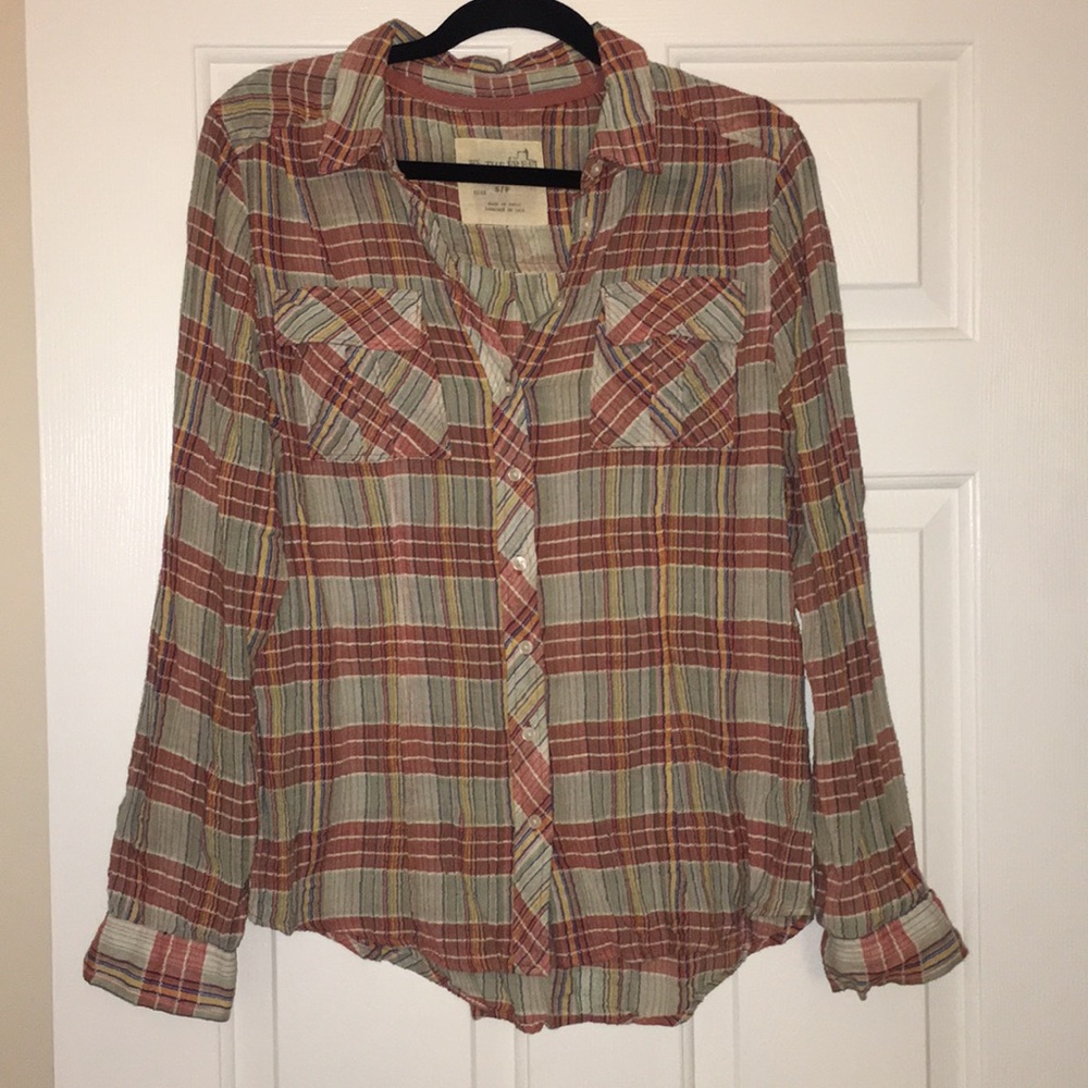 Free People Gauzy Plaid Button Up Shirt